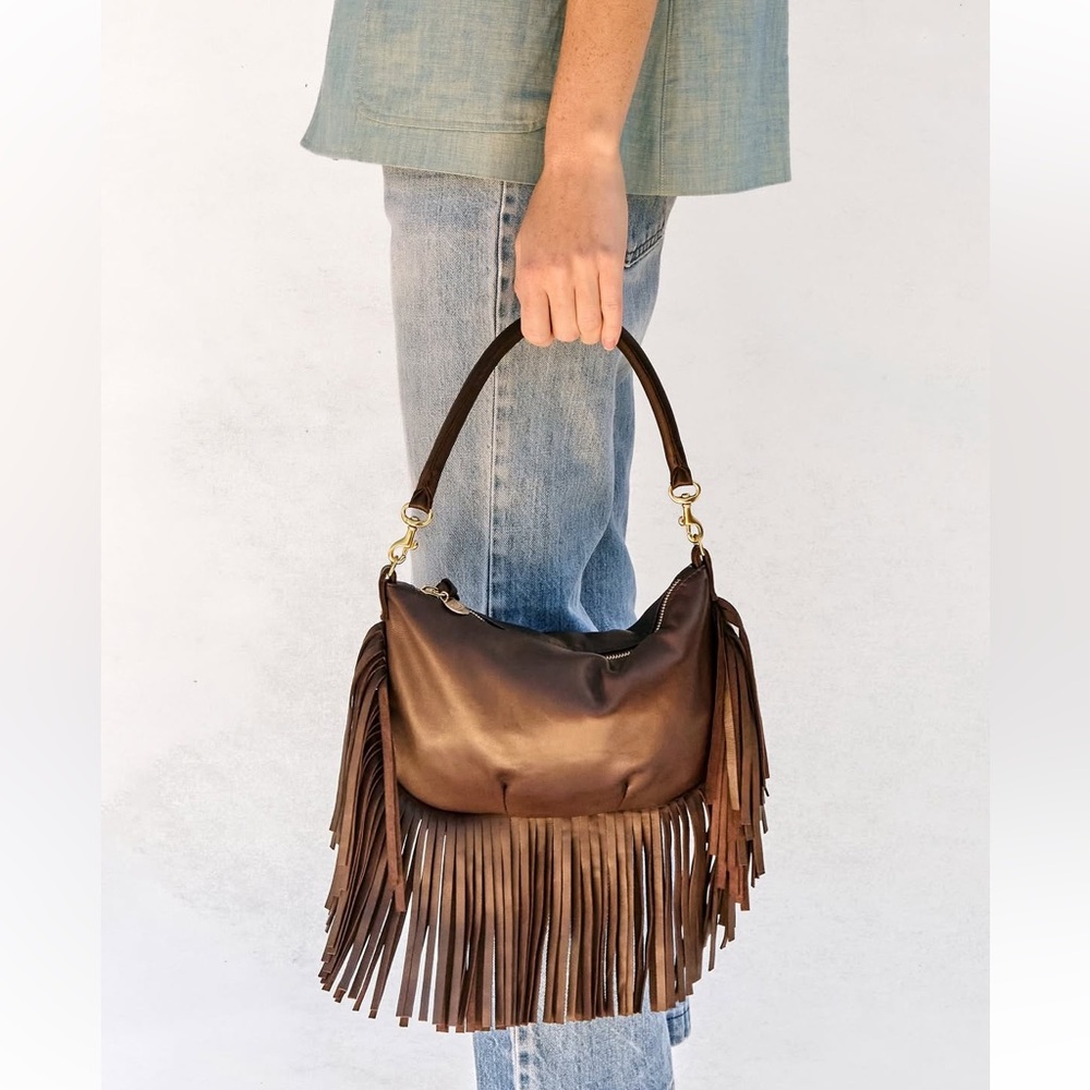 Clare V Petit Moyen Fringe in Mahogany